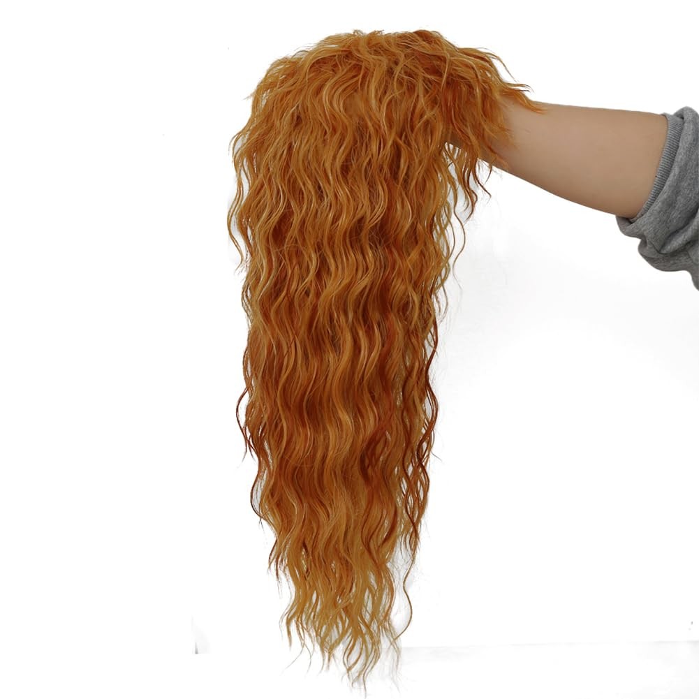 Long Mullet Wigs for Women Curly Blonde Wavy Rocker Punk 70s 80s Costumes Wigs w