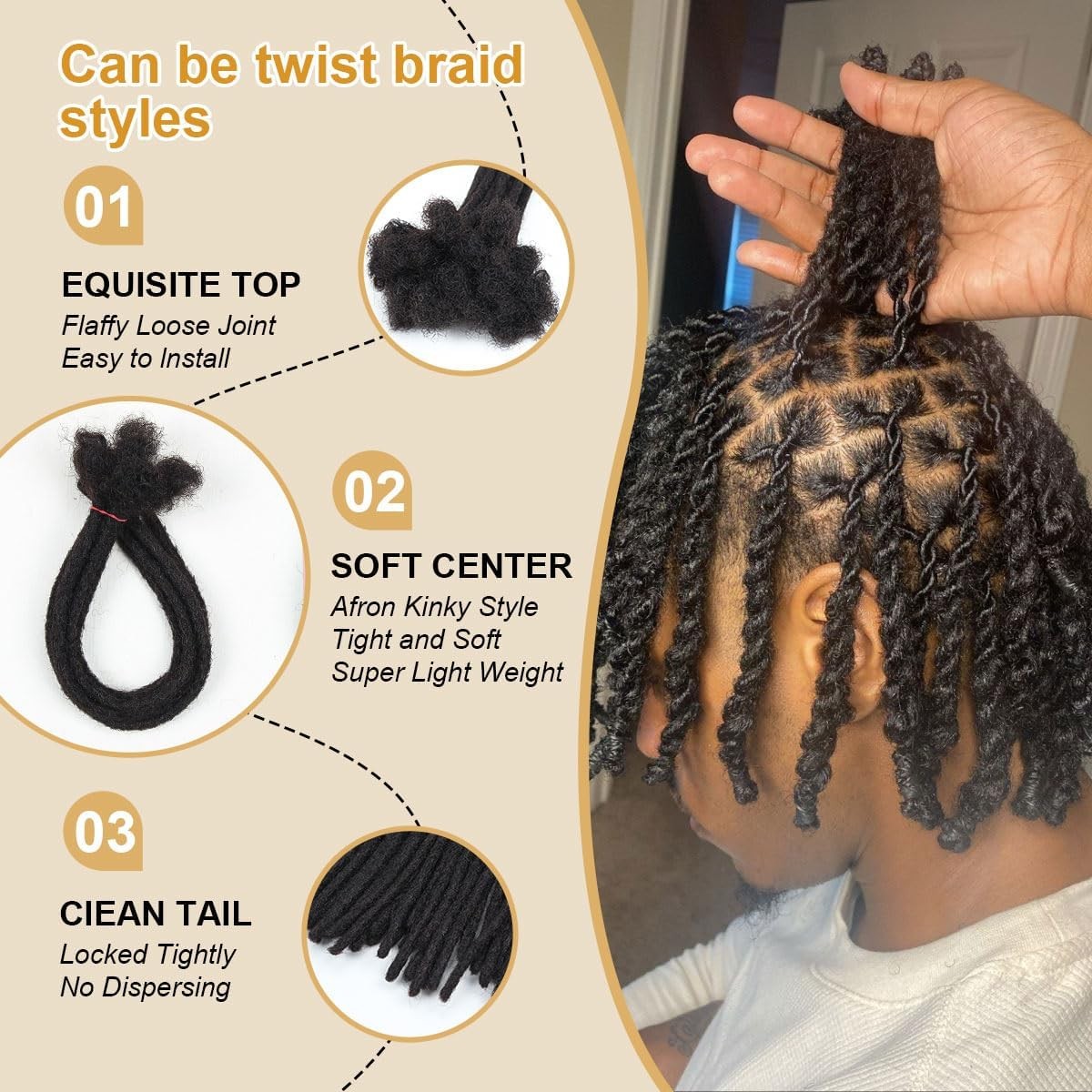 Sangtok 8 Inch 40 Strands Loc Extensions Human Hair Real 0.6Cm Width Human Hair