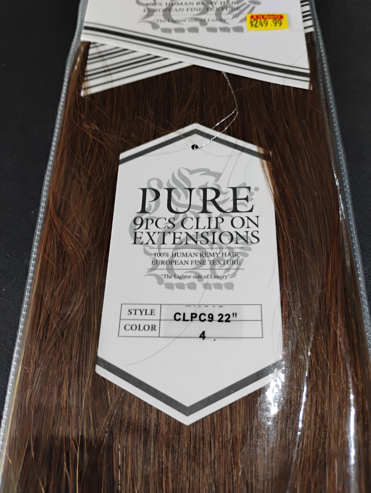 Pure Clip On Extensions – European 100% Human Remy Hair – 22″ – Color 4 (9 PCS)