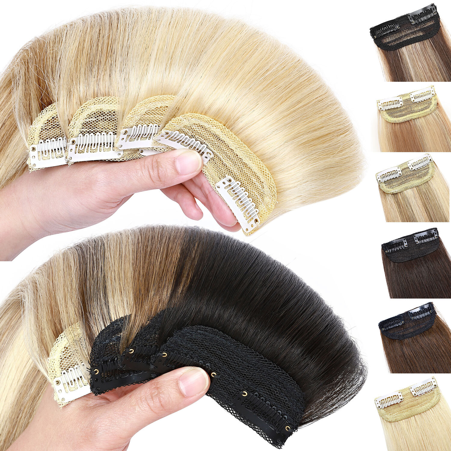 Thick Mini Hair Pad Clip In 100% Remy Human Hair Extensions Short Side Hairpiece