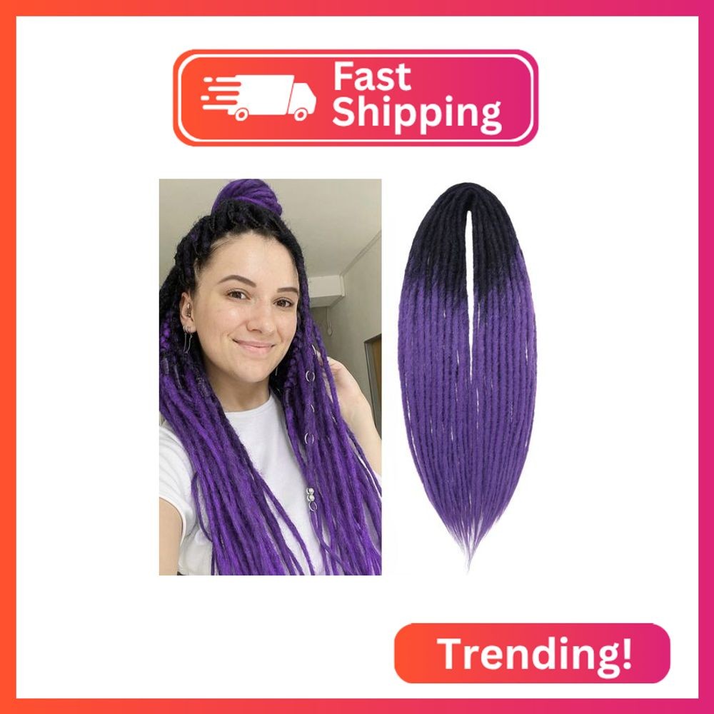 Leeven 24 Inch Synthetic Double Ended Dreadlock Extensions Black to Purple Thin