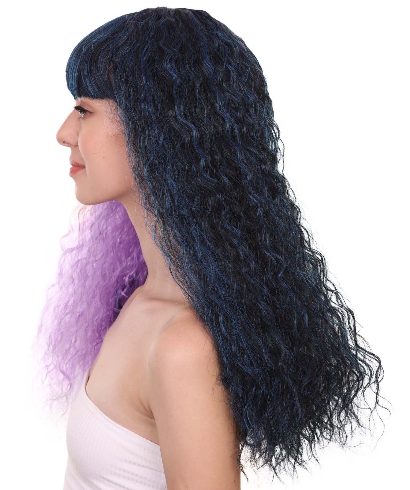 Adult Womens Long Wig, Wavy Purple & Black Wig, Premium Breathable Capless Cap
