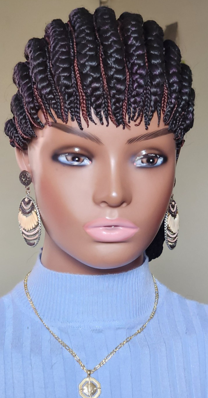 handmade braided cornrows wig pony Elephant 1B mix Dark purple/Dark brown