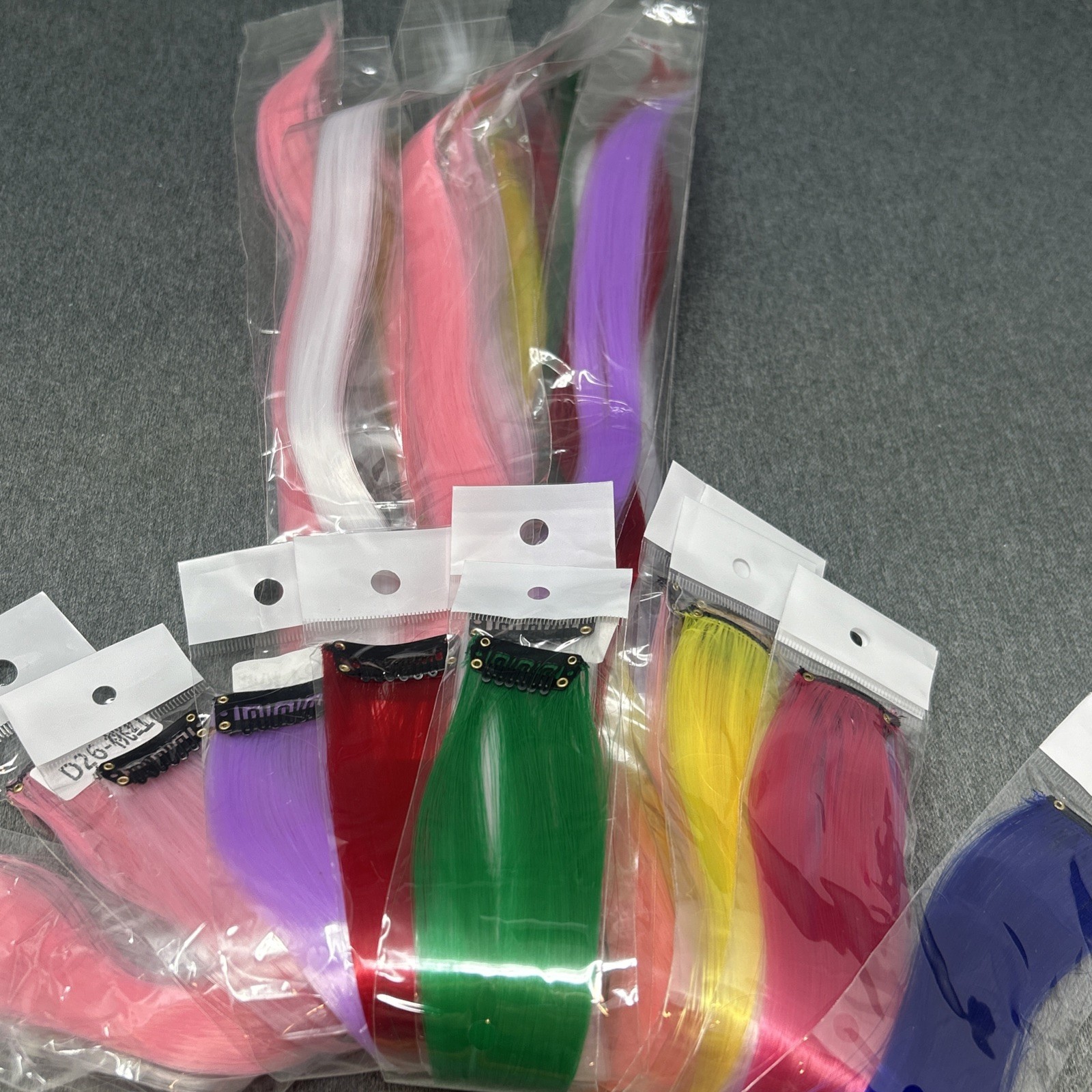 14 Piece Multi Color Rainbow Clip In Hair Extensions Lot 22” Long 1” Wide Clip