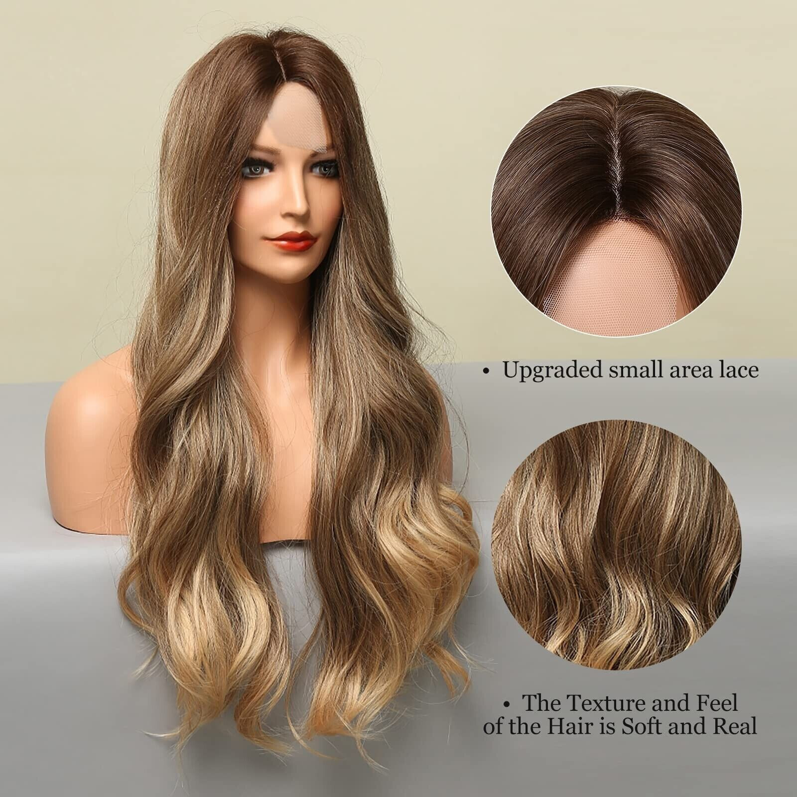 Women’s Ombre Blonde Wave Lace 24″ Long Wavy Curly Blonde Synthetic Wigs Hair