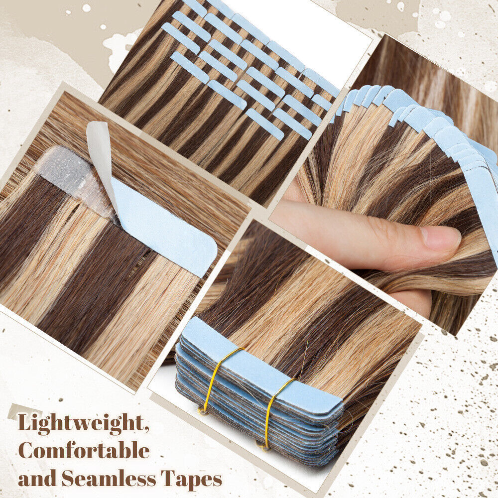 20PCS 100G Tape In Russian Remy Human Hair Extensions Full Head Skin Wefts Ombre