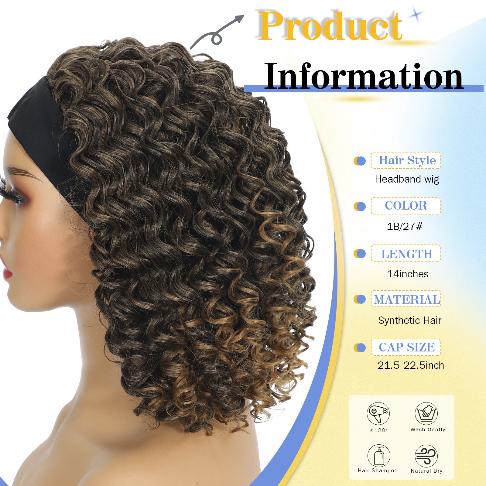 Multiple Colors African Small Curly Wig Ice Silk Band Synthetic Full Head Wig