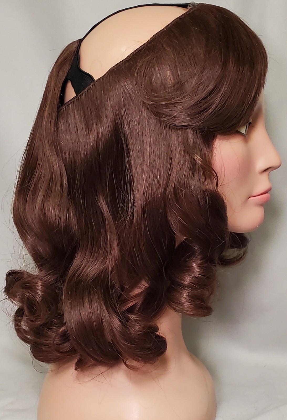 CMC Human hair Halo Bangs 4 Warm Brown NWOT Display (Hat NOT included)