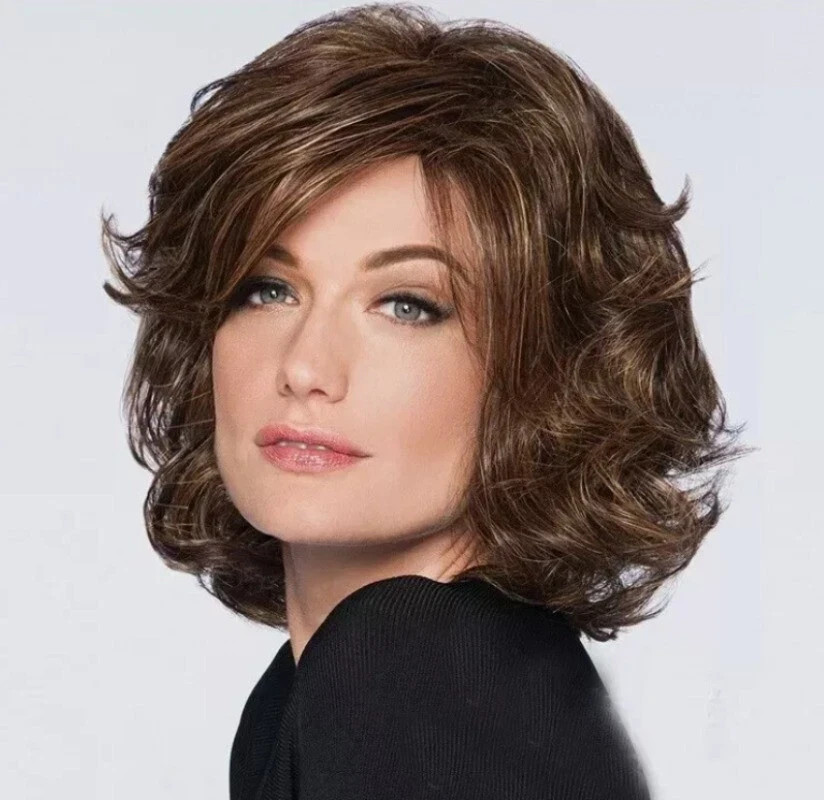Women’s Short Curly hair Dark Brown Layered Capless Wig 12 Inch