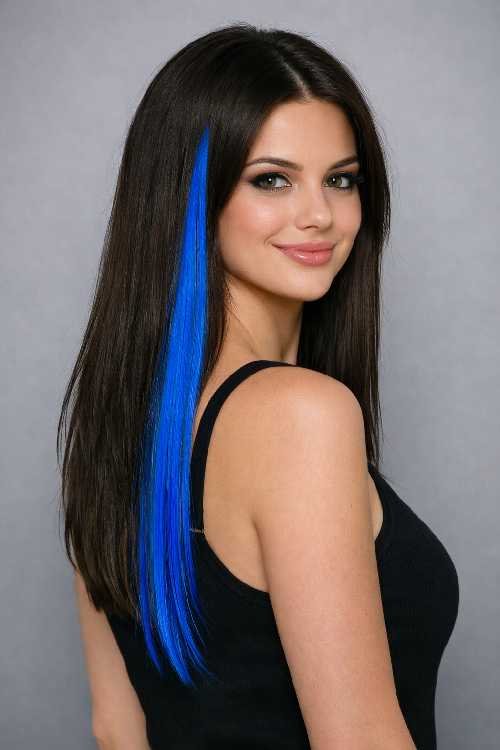 18″ Straight Color Strip Clip‑In Synthetic Hair Extension – Blue