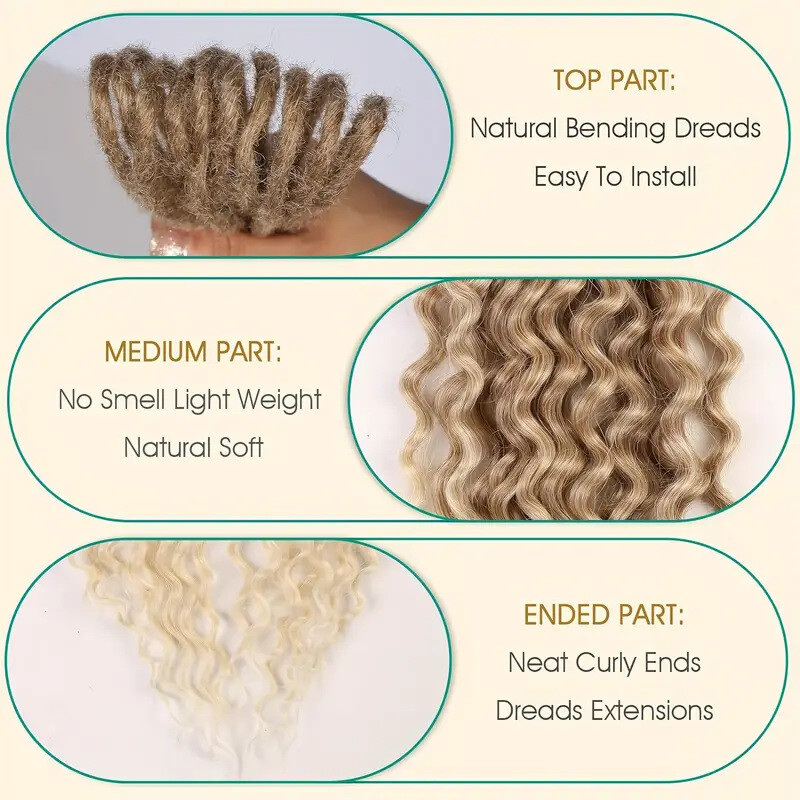 Auburn Double Curly Ended Dreadlocks Extensions 24inch Soft Boho Locs 10/20/30s