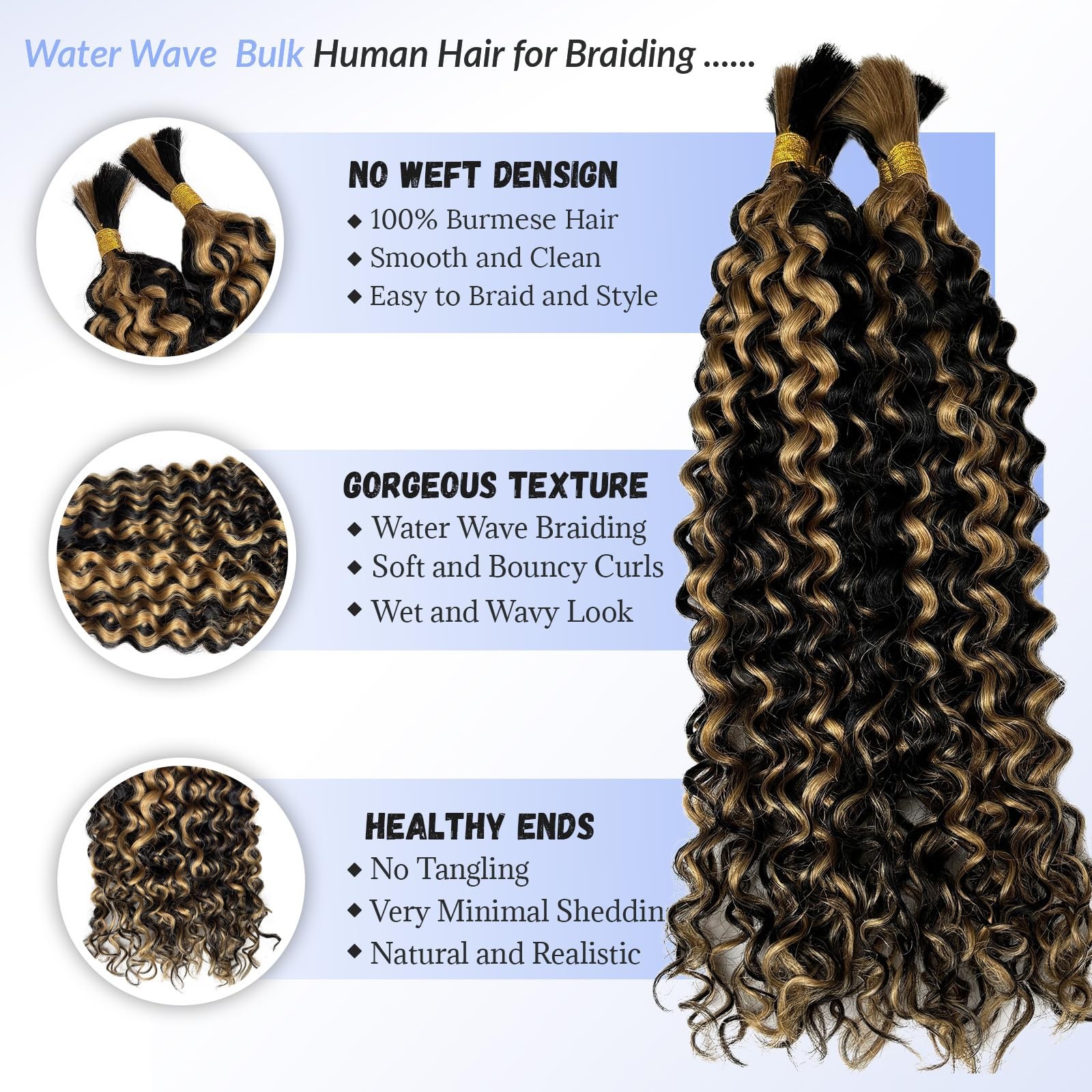 Licoville Boho Human Hair For Braiding Curly 1B/27 Highlight Honey Blonde Human