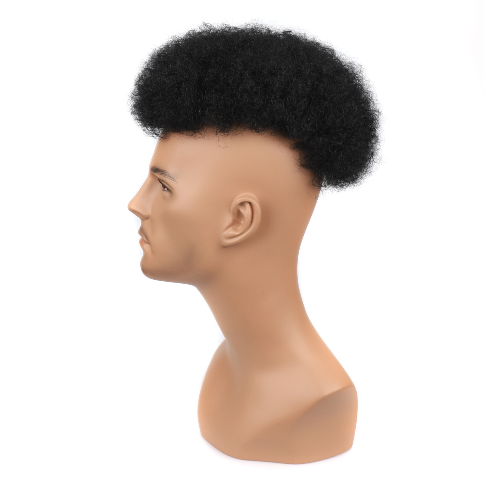 Short Afro Curly Hair Toupee for Men Human Hair Black Replacement Hairpiece