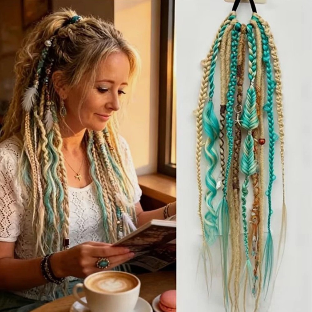 Elastic Dread Ponytail Boho Braided Ponytail Extension Dread Ponytail Extensions