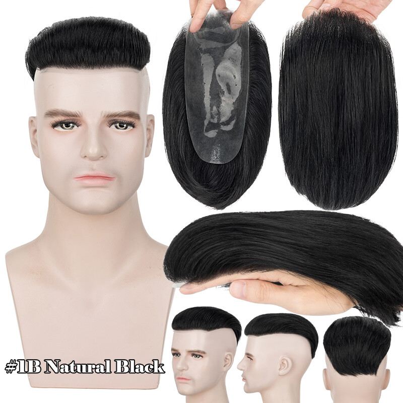 Men Toupee Remy Human Hair Hairpiece Wig Replacement System Wigs THICK Comb Back