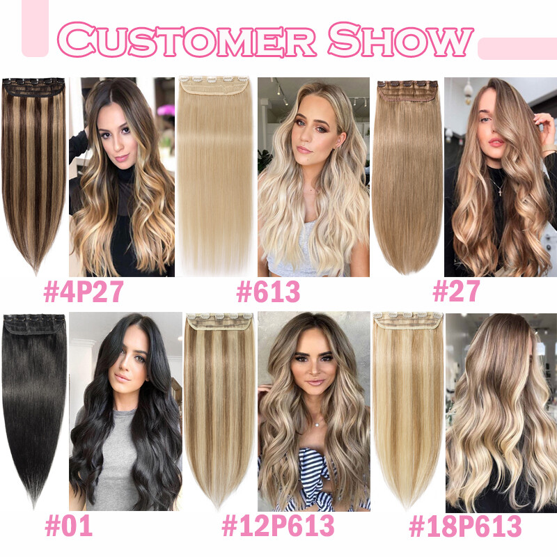 One Piece Clip In Thick Remy Human Hair Extensions 3/4 Full Head Straight & Wavy