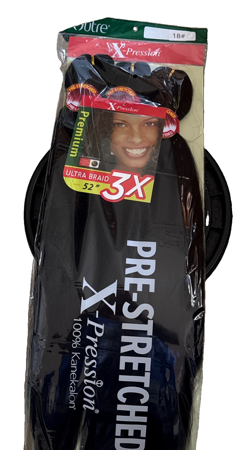 3X-pre-Stretched Women’s Hair Braid Extension 1B 100% Kanekalon 52 ‘’ Black.