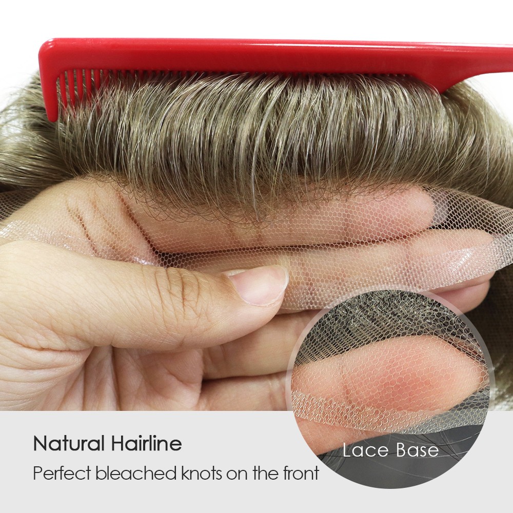 Natural Mens Toupee Swiss Lace Wave Human Hair Replacement Systems Hairpieces