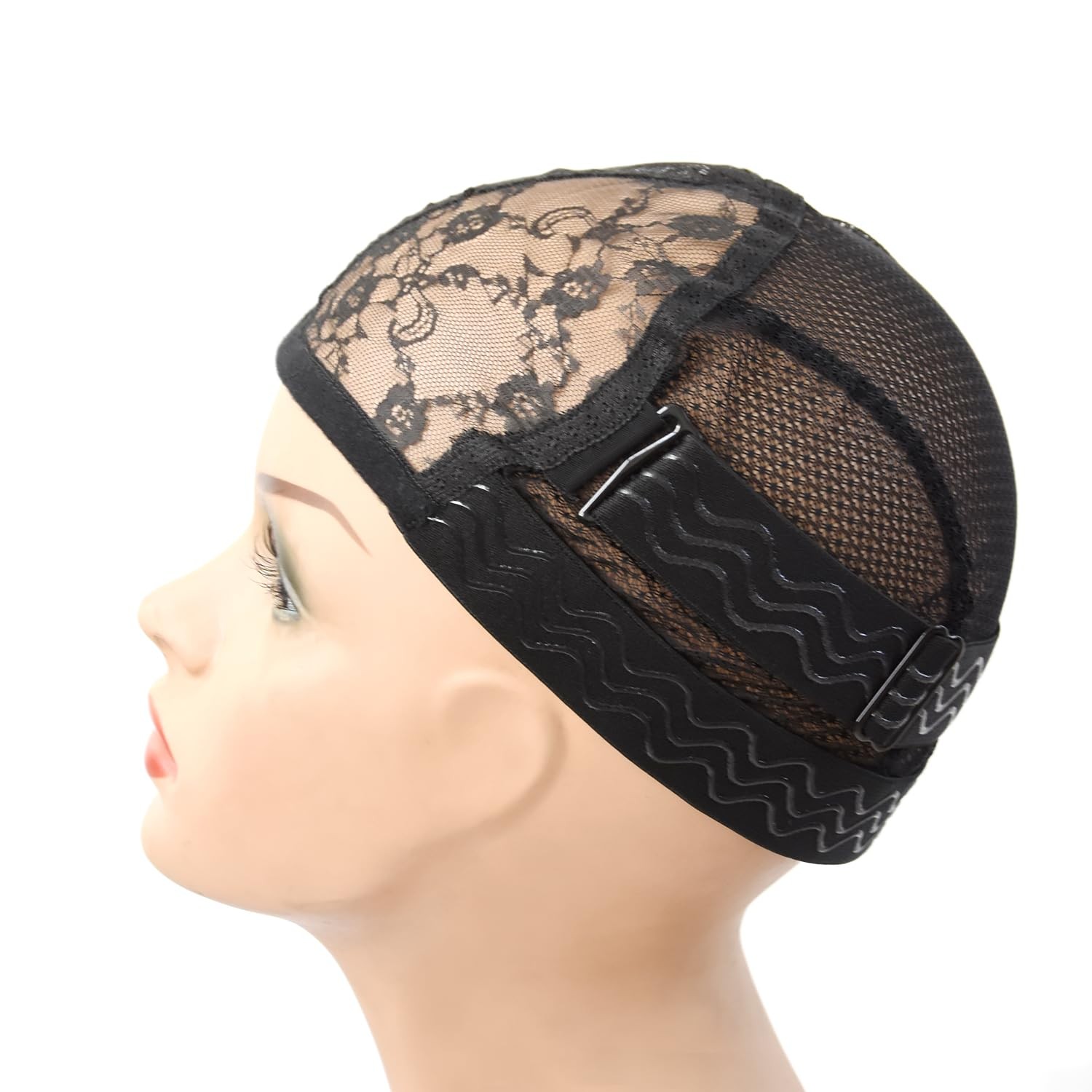 1 Pc Black Lace Mesh Weaving Wig Cap Silicone Grip Elastic Band with…