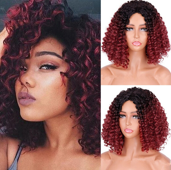 Short Afro Curly Wigs for Black Women Synthetic Natural Ombre Blue Purple Red