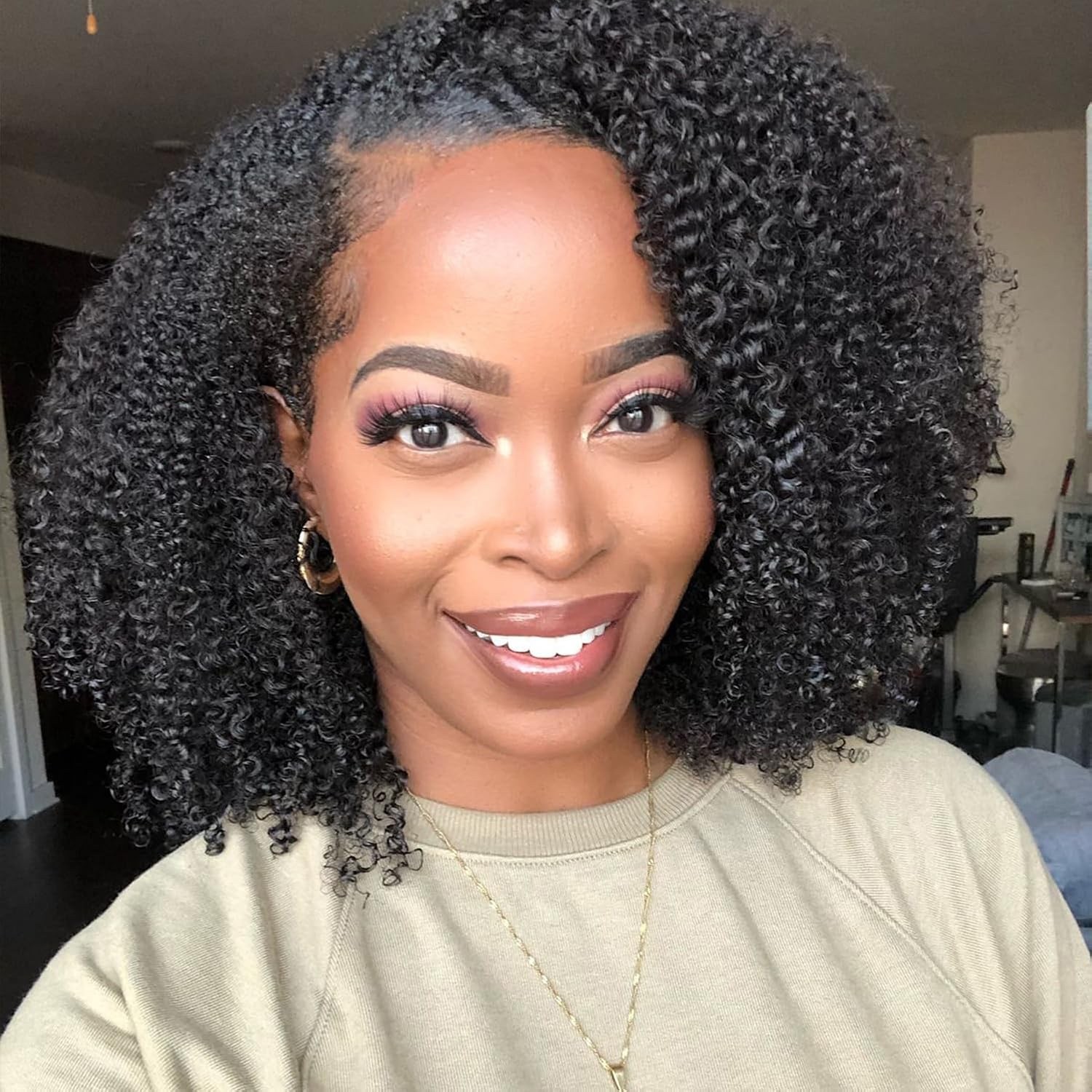 Kinky curly 3 in 1 Half Wig Human Hair, Seamless Flip Over Half Wigs Glueless We