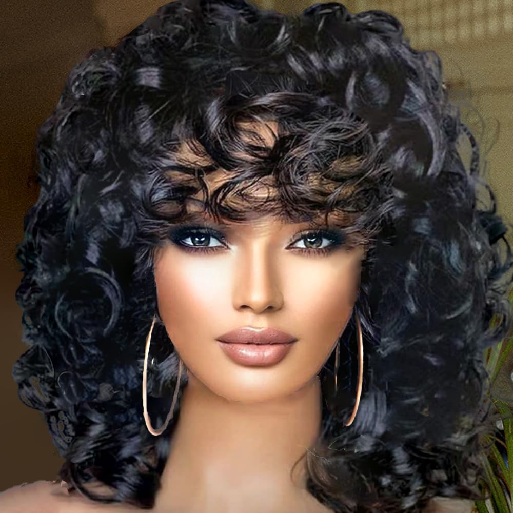 Short Afro Curly Wig Natural Black High Quality Heat Resistant for Women
