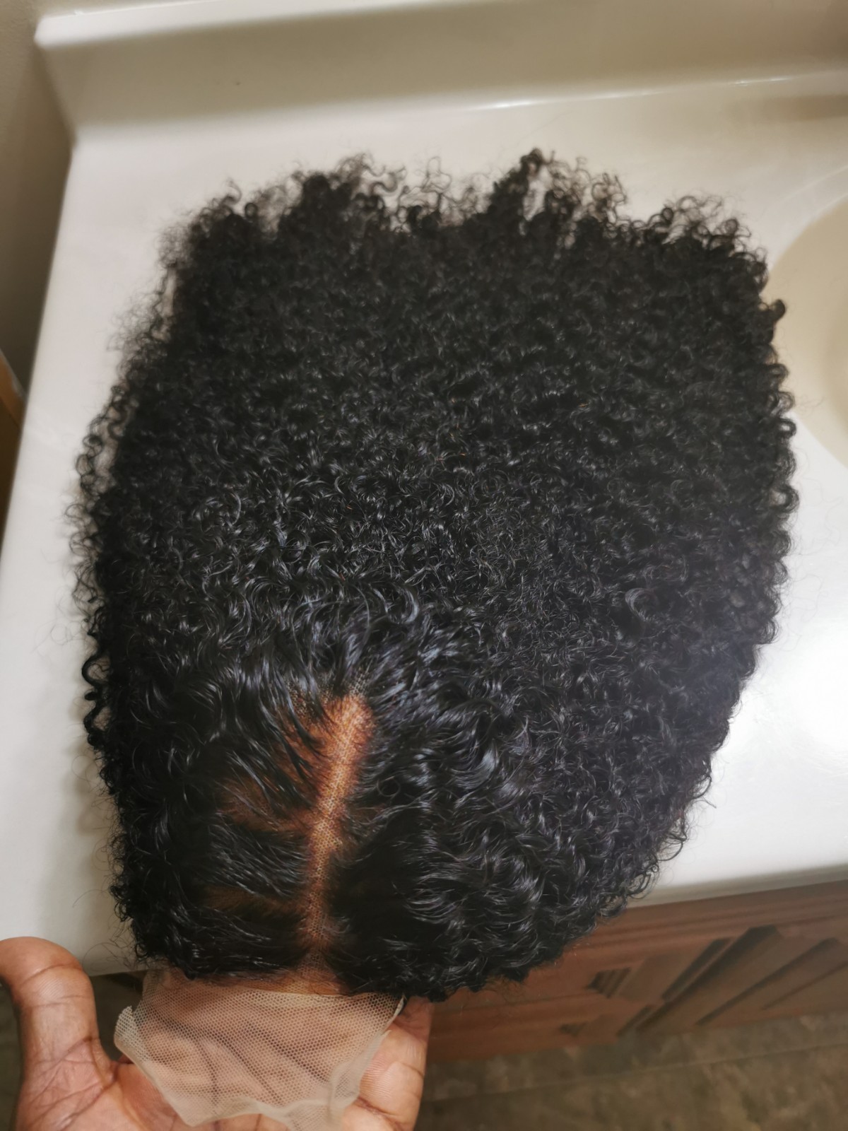 Quality Natural Black Jerry Curly Human Hair Glueless Closure Wig 24″ Handmade