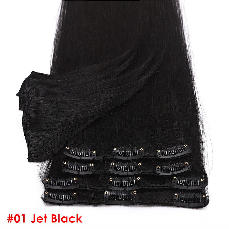 100% Remy Human Hair Extensions Clip In Soft Weft Full Head Double Drown Brown
