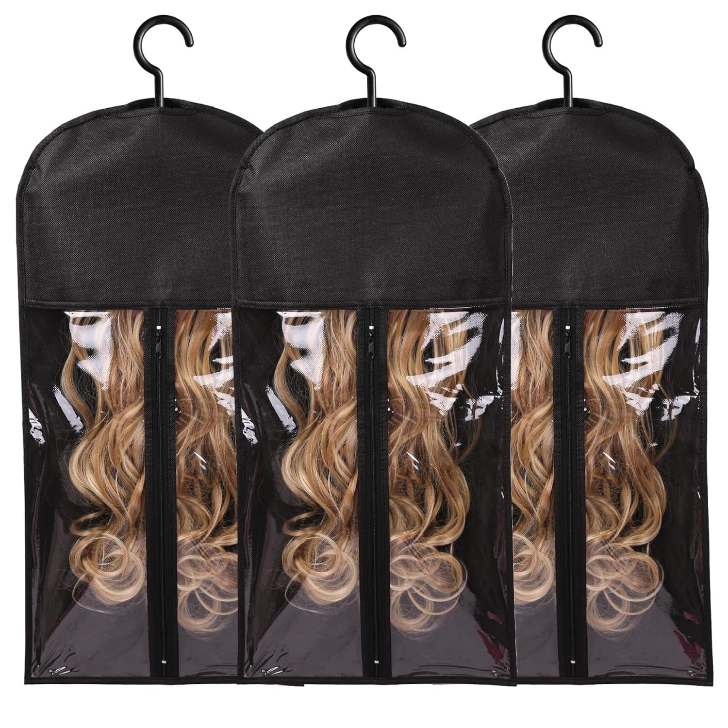 3PCS Black Wig Hook Hanger Hair Holder Storage Dust-proof Bags Non-Woven Fabric