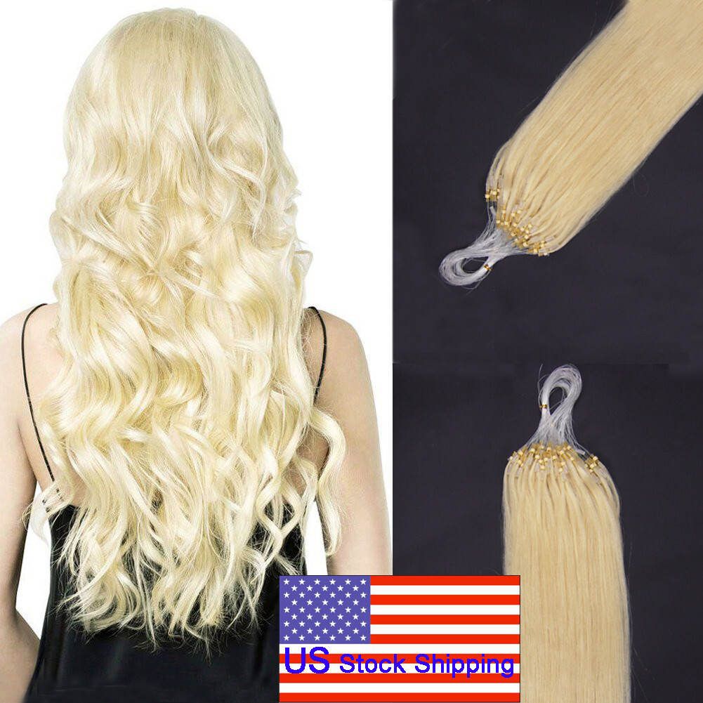 Micro Link Hair Extensions Micro Ring Beads Loop Tip Real Human Hair Highlighted