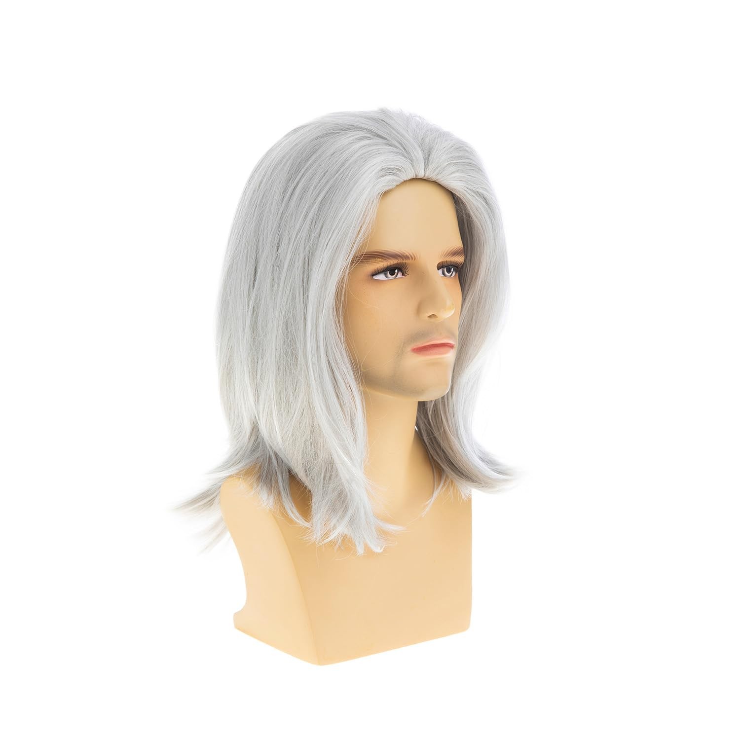 Mens Wig White Long Straight Synthetic Heat Resistant Costume Cosplay Hair Wig