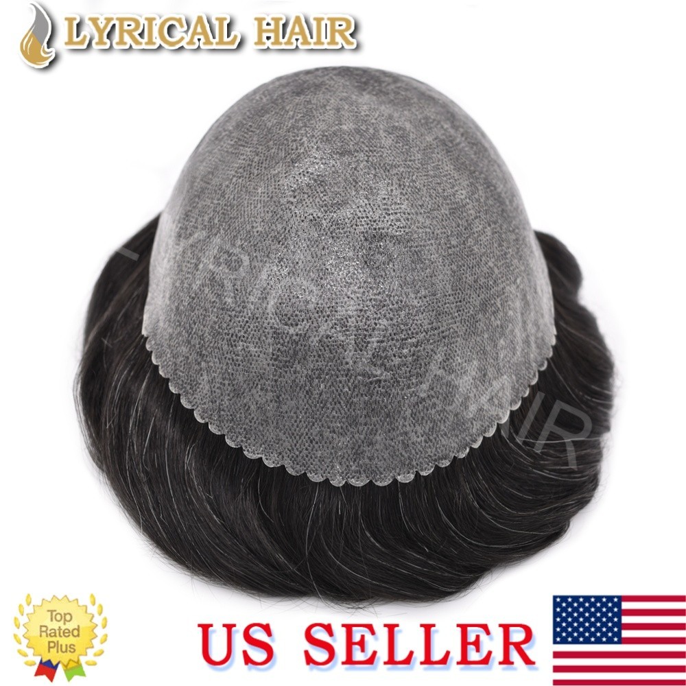 Mens Toupee Full PU Human Hair Durable Thin Skin Hair Replacement System For Men