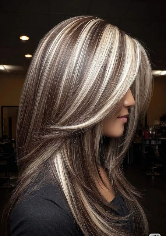 Dark Brown with White Blonde Highlight Balayage 100% Human Hair Lace Front Wigs