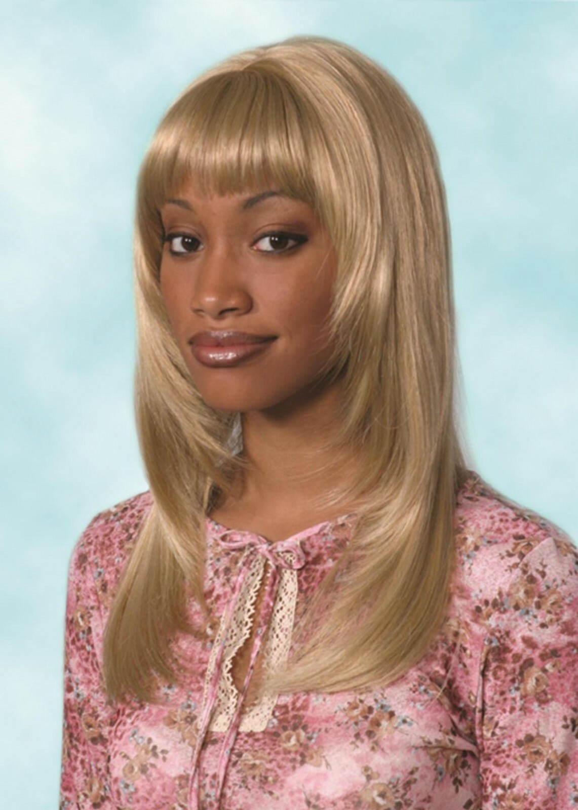WOMENS LADY 25″ LONG STRAIGHT HAIR WIG W/ LAYERED SIDE & BANGS SKIN TOP SHARON