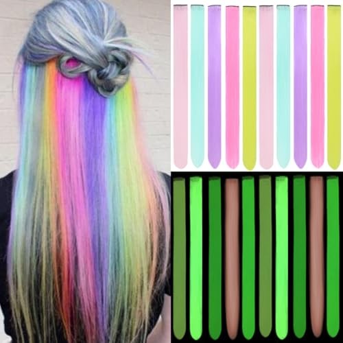 10PCS Glow in the Dark Hair Extensions 20inch Colorful Clip 20 Inch 5colors-B