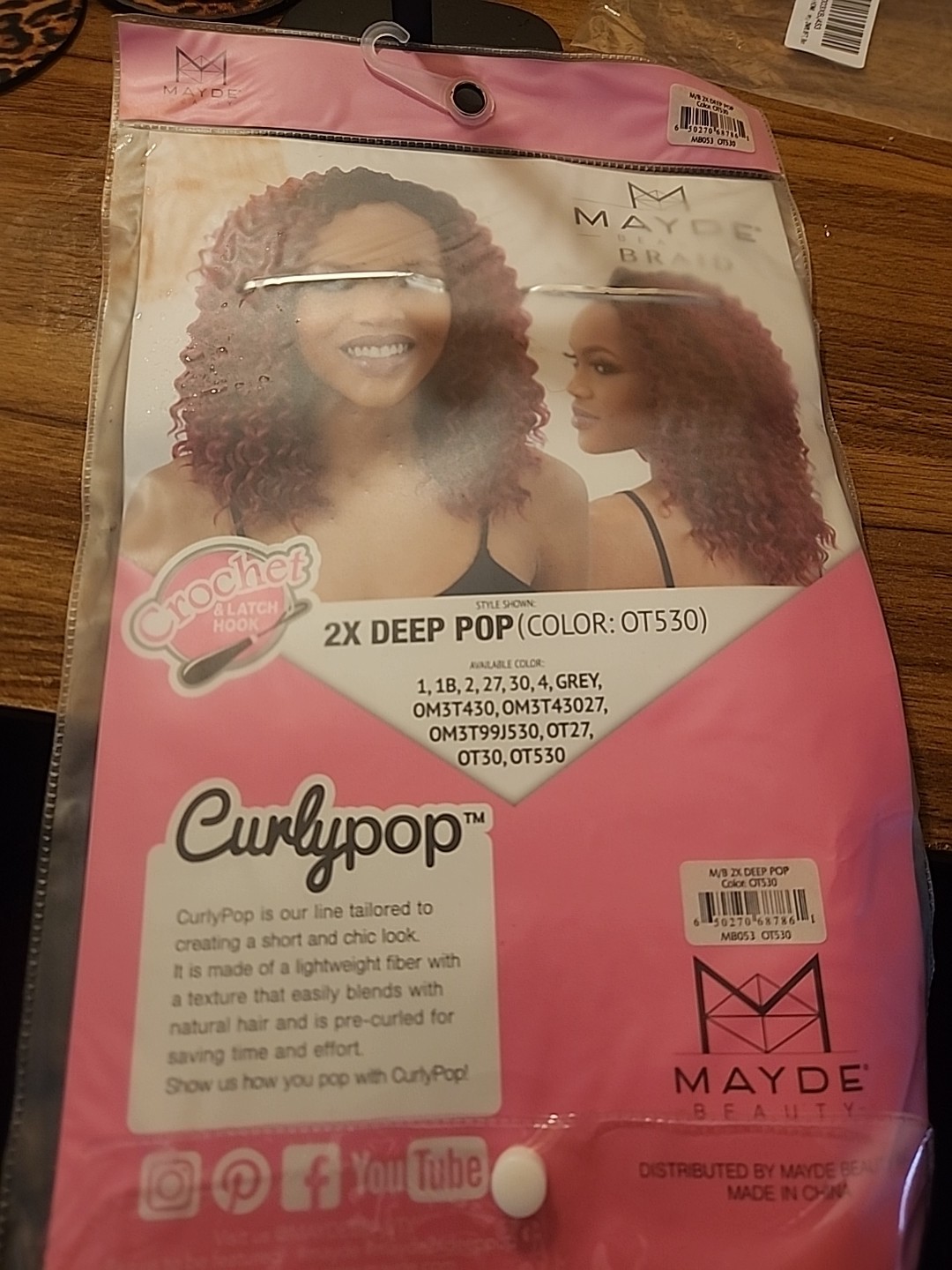 Mayde Beauty Crochet Hair 1 Pack Of Curly Deep Pop Color OT530 Synthetic Hair