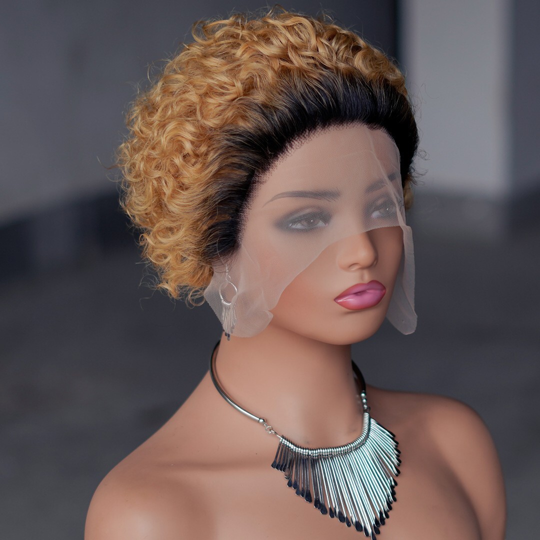 Short 6″ Curly Human Hair Lace Front Wig for Women 13×1 Lace Human Hair Afro Wig