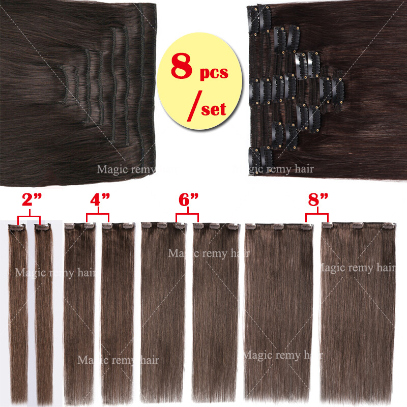 175g++ 8pcs THICK Clip In Real Remy Human Hair Extensions Full Head Double Weft