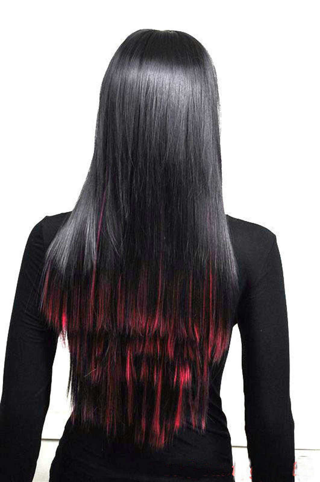 Hot Sell Fashion Long Black Mix Pink Straight Hair Women’s Lady’s Hair Wig Wigs