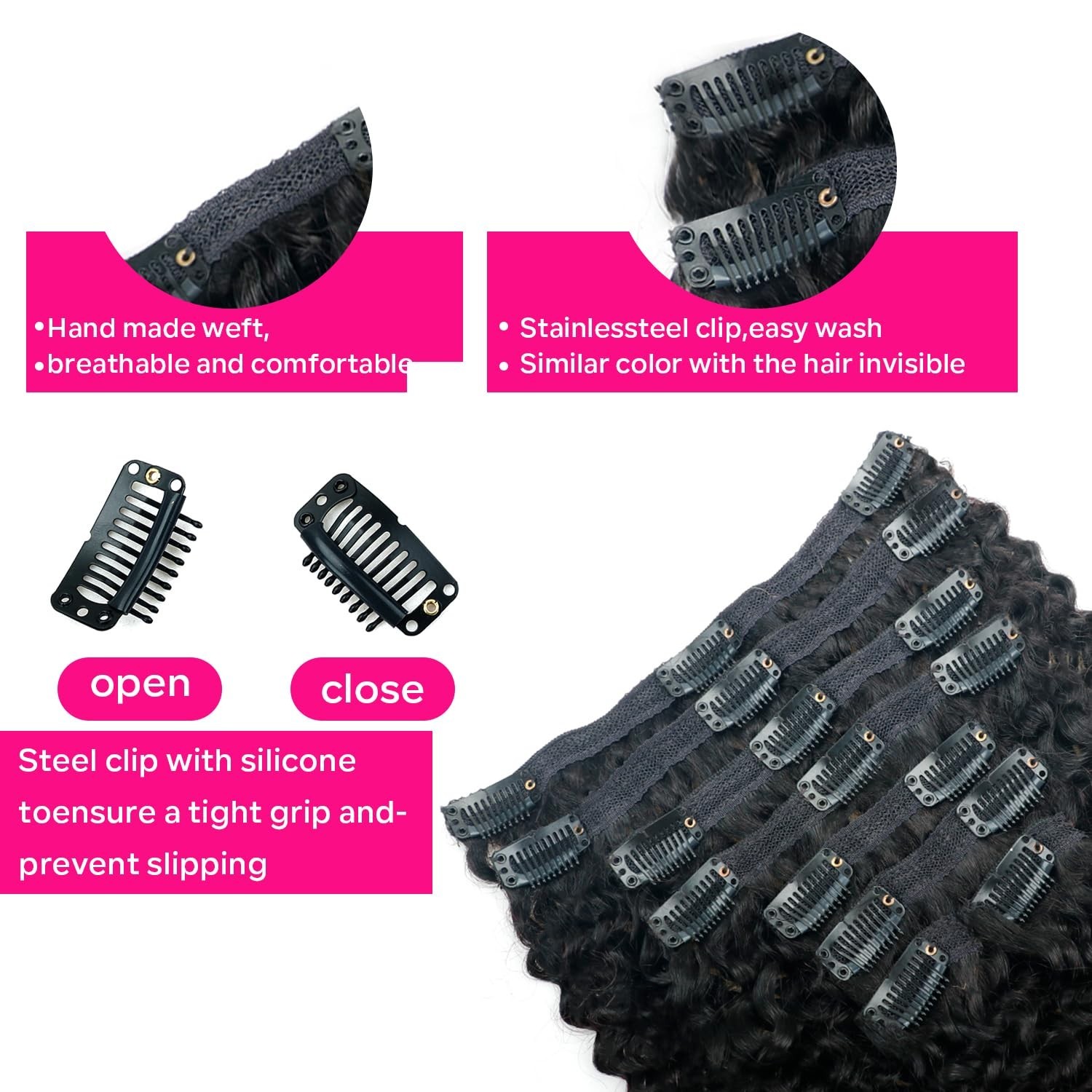 Curly Clip-In Hair Extensions for Black Women – 22″ Kinky Curly Human Hair, 120g