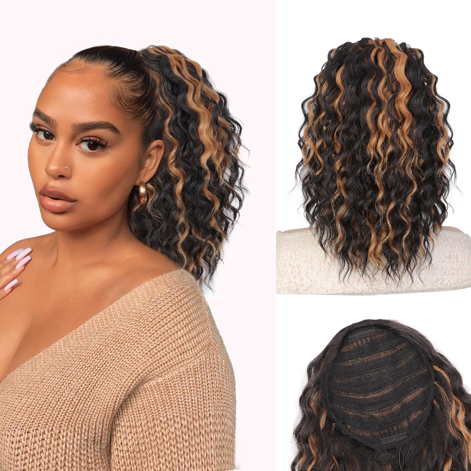 Curly Ponytail Extension 14 Inch Drawstring Ponytail for Women Clip in Synthe…