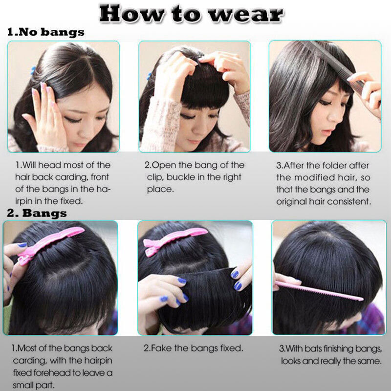 US Neat Fringe Bangs Hairpiece Clip in Short Real Natural False Hair Extensions