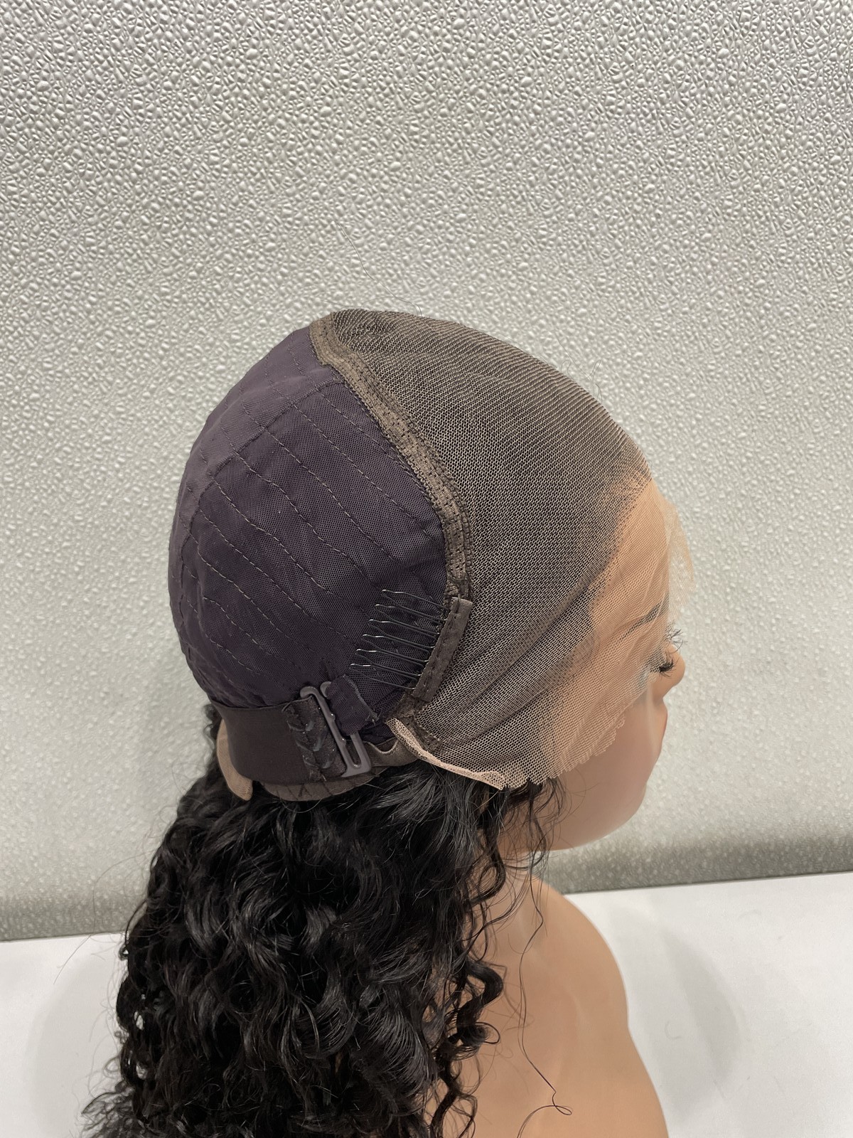 SNJON Natural Black Water Wave Human Hair Blend 13×6 Front Lace Wig, 18″