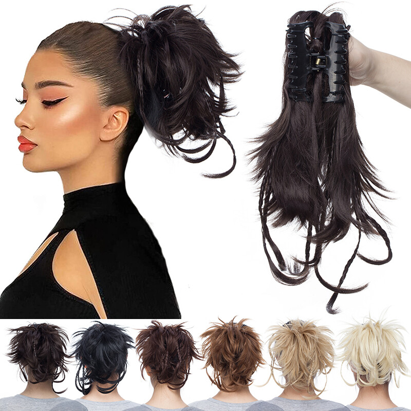 Bendable Messy Bun Hair Piece Claw Clip Ponytail Straight Curly Updo Extensions