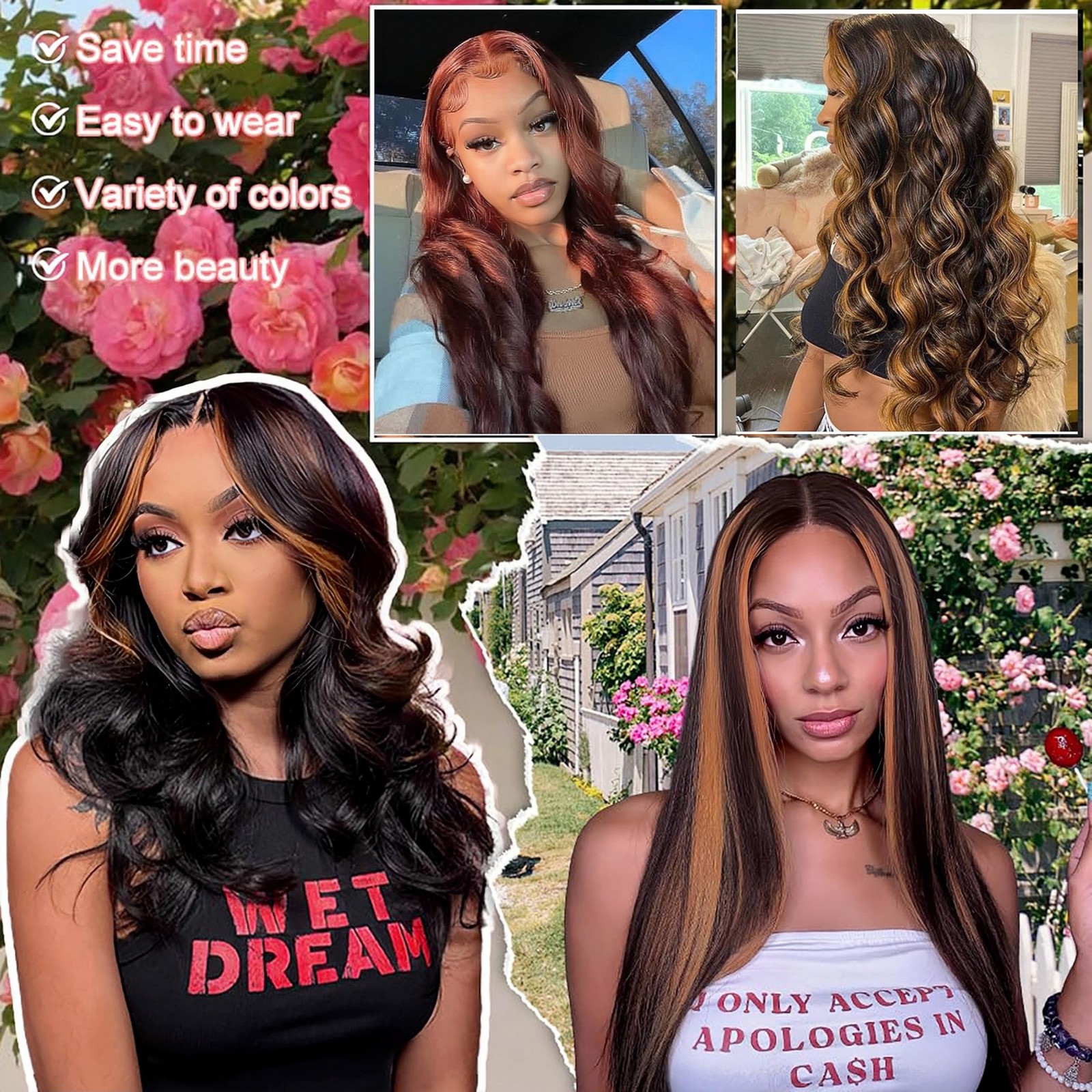 Beautkol V Part Wig Human Hair Body Wave 1B/30 Color Upgrade U Part Human Hair