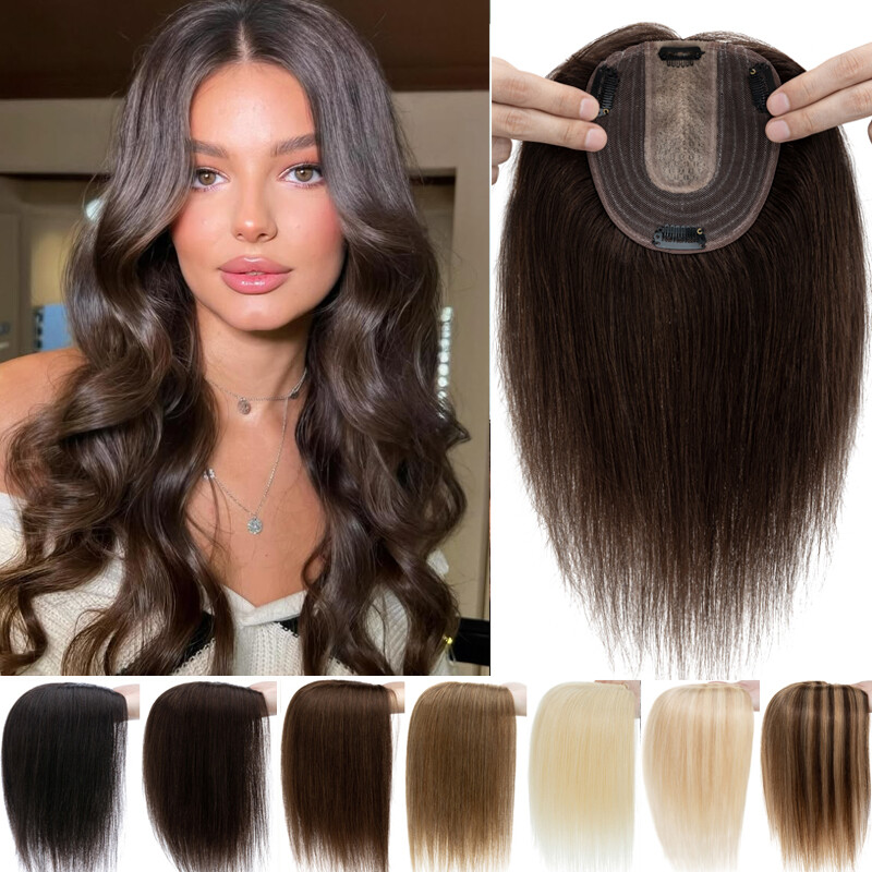 Clip In 100% Remy Human Hair Topper Hairpiece Toupee Wigs Replacement System US