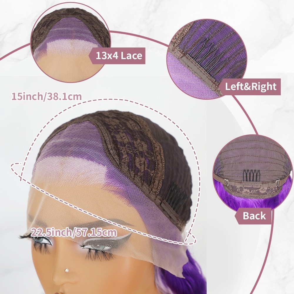 Pre Plucked Natural Hairline Heat Resistant Lace Front Wigs Purple Curly Hair