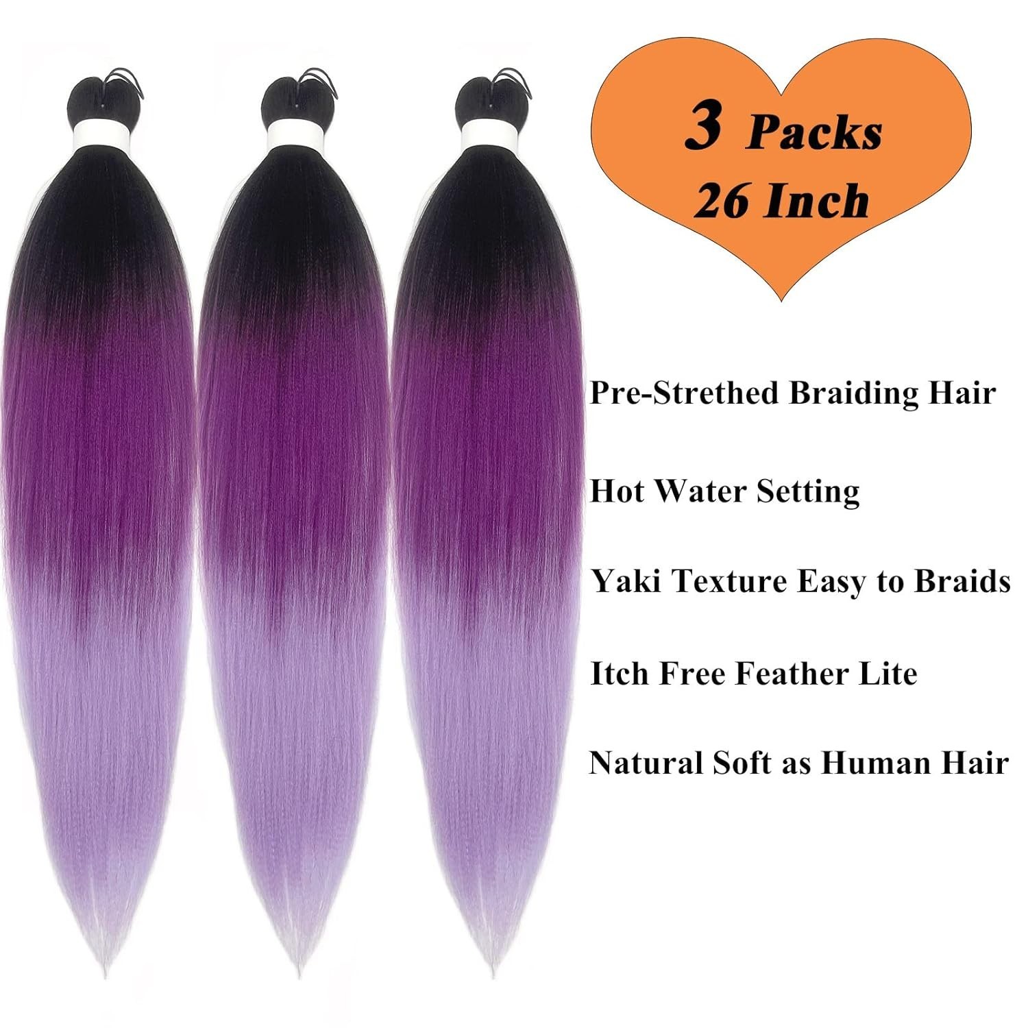 26 Inch Ombre Synthetic Braiding Hair – Hypoallergenic, Pre-Stretched – 3 Packs
