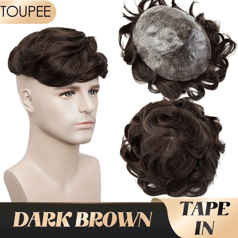 Full Poly Skin Mens Toupee PU Remy Human Hair System Replacement Wigs for Men US