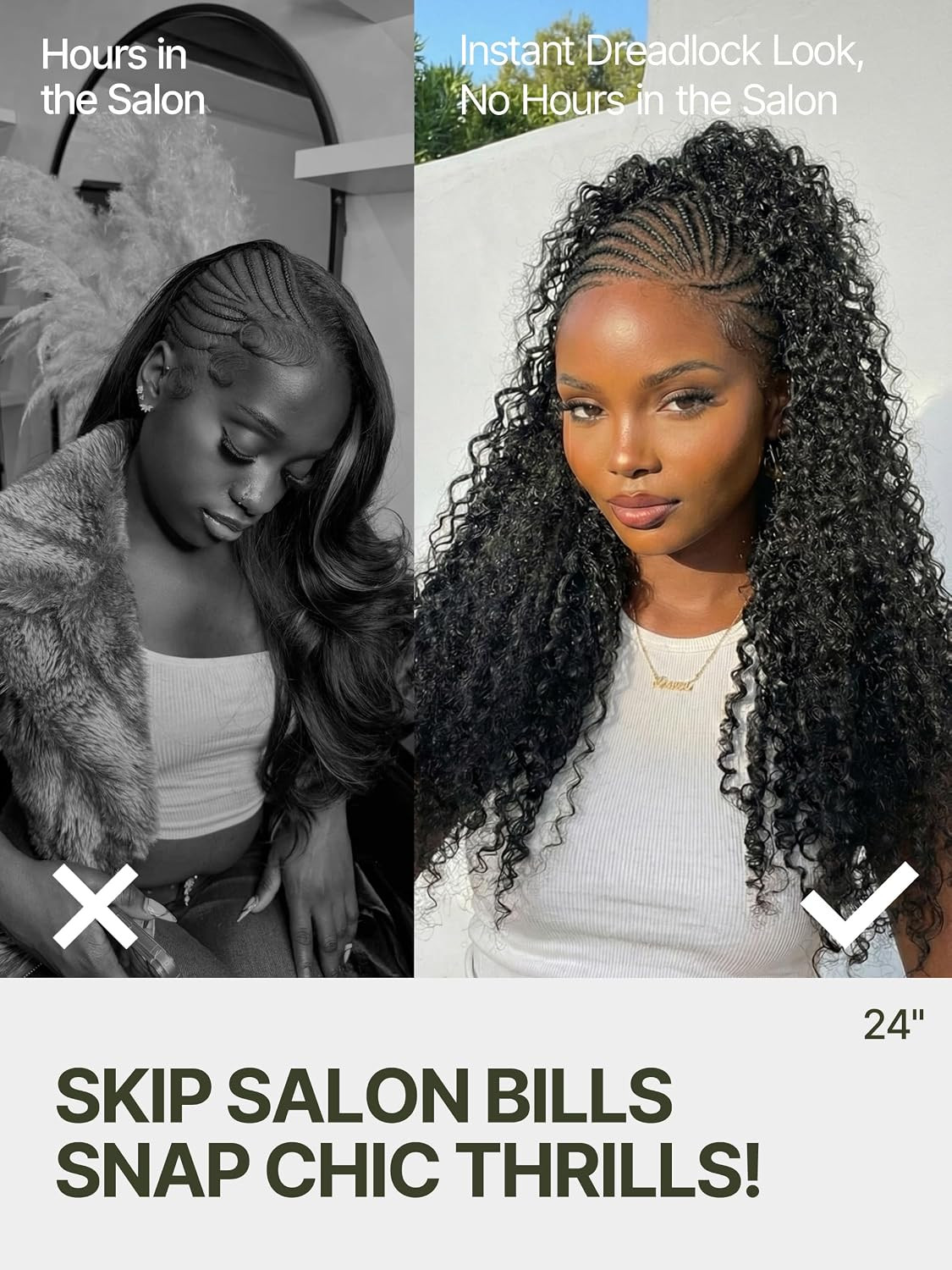 13×6 Cornrow Braided Wig for Black Women Veralux™ Fiber 24 Inches Water Wave Lac